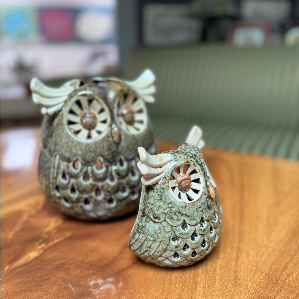 Set of Ceramic Owl Figurine/lanterns